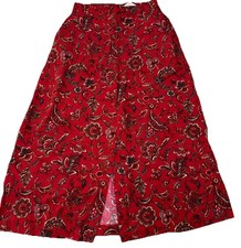 Vintage KORET WMS M Red Floral Skirt A-line Pockets Elastic Waist Cottagecore