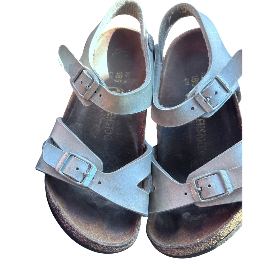 Sandalias Birkenstock Niñas Plateadas Metálicas 185 Correa Cuero Hebilla Rio 11 Foto 3 de 4