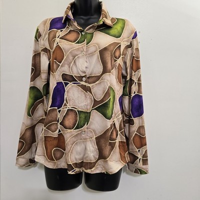 FLORIA size Medium retro Italian Button Up Shirt Psychedelic 70s Disco Colorful