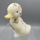 Fenton Custard Glass Duck Duckling Hand Painted Artist Signed Floral with Gems
