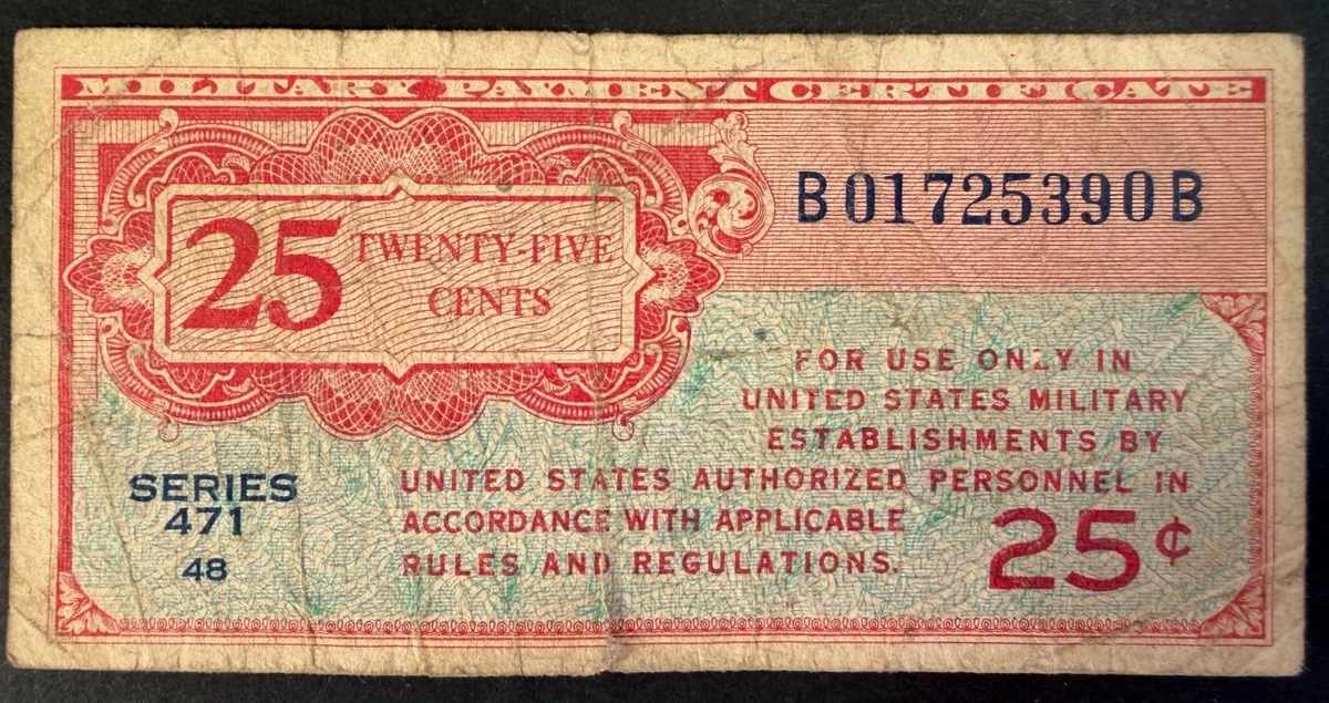 25c Denomination US Military Payment Certificates for sale | eBay