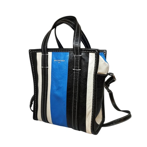 Balenciaga Bazaar Shopper Striped Tote Shoulder Bag F Blue White Black