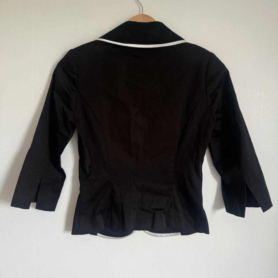 Blazer Rampage Y2K Crest Negro Blanco Piping Preppy Academia Chaqueta Ajustada Pequeña Foto 4 de 4