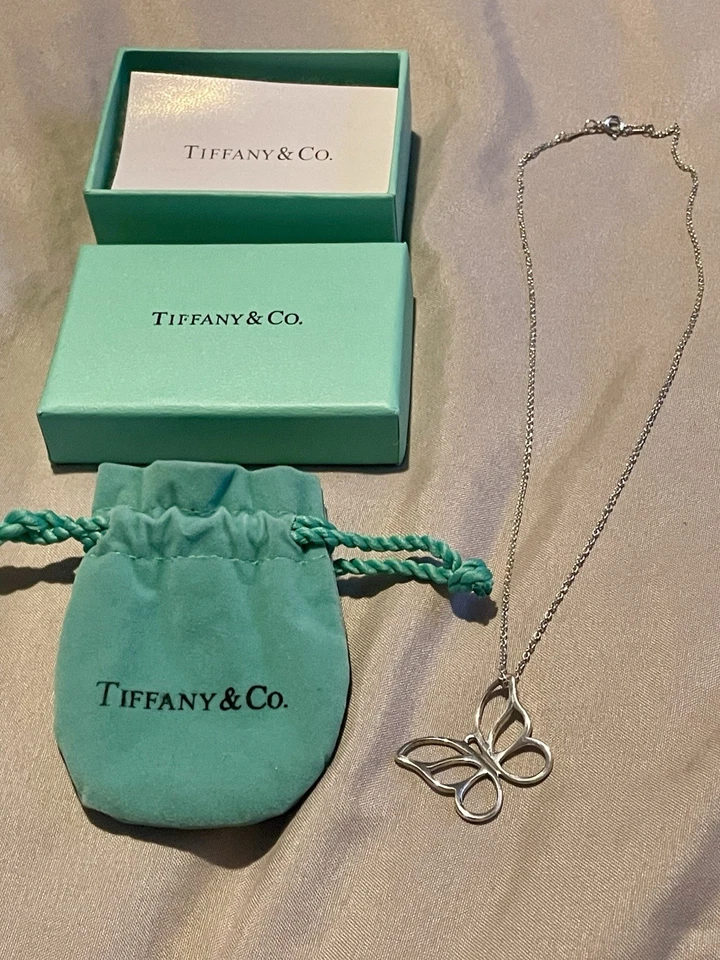 Genuine Tiffany & Co. 925 Sterling Silver Butterfly Pendant Chain Necklace NEW - Image 4 of 4