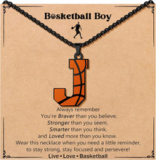 Basketball Gifts for Teenage Initial A-Z Letter Necklace for Son Grandson Player