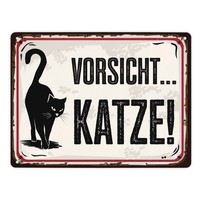 Vorsicht Katze Metallschild XL In 21X28 Cm