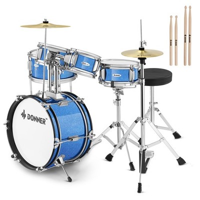 Donner EDS-220 Blue Junior Drum Kit 14'' 5-Piece Perfect Child Gift Full Kit