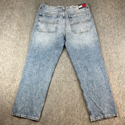 Tommy Hilfiger Herren Jeans Skater Tapered 38 32 helle Waschung blau Logo Patch