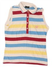Fred Perry Womens Sleeveless Polo Shirt UK 12 Medium Multicoloured Striped BB17