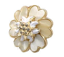 Vintage Made in West Germany Gold Tone MOP Mother of Pearl Floral Scarf Clip