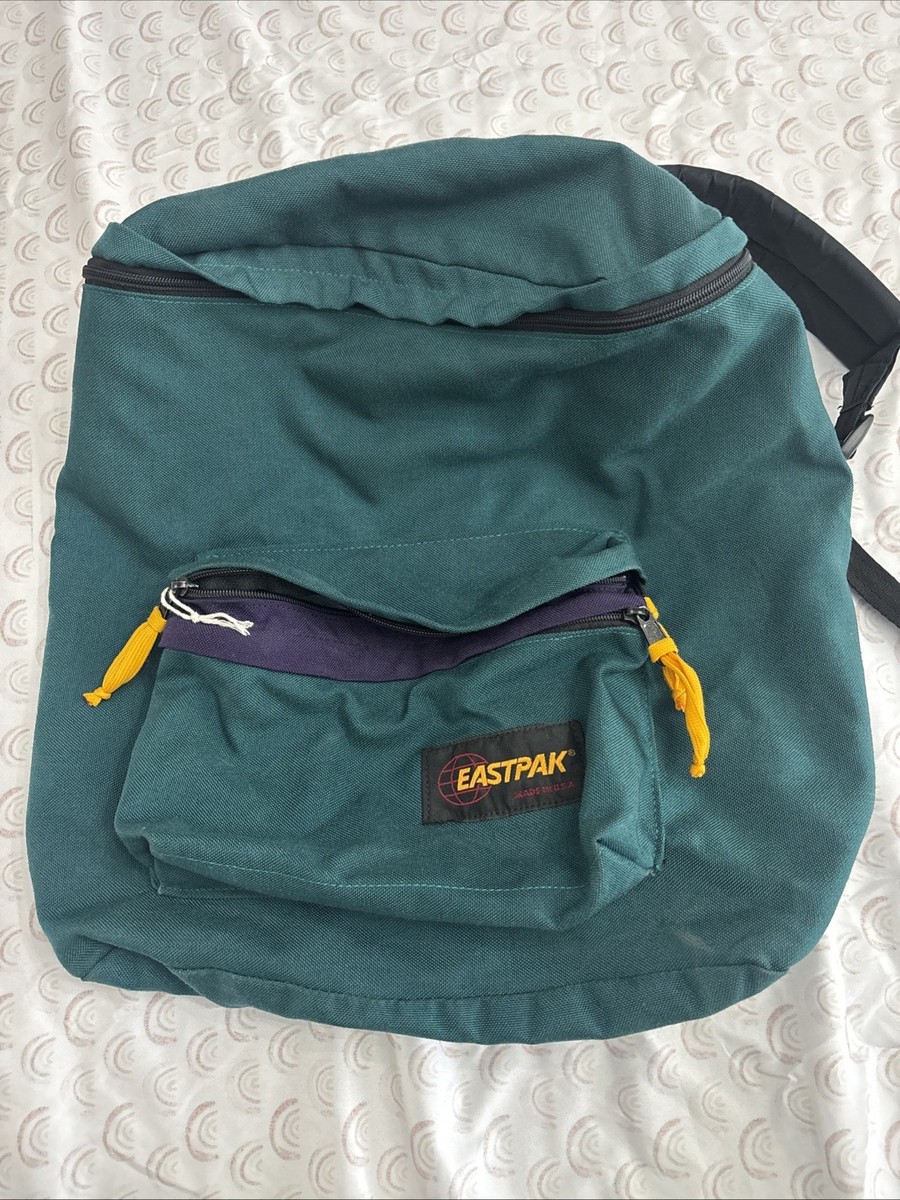 Vintage 90s Eastpak Backpack Made in USA Green Purple Yellow 0611