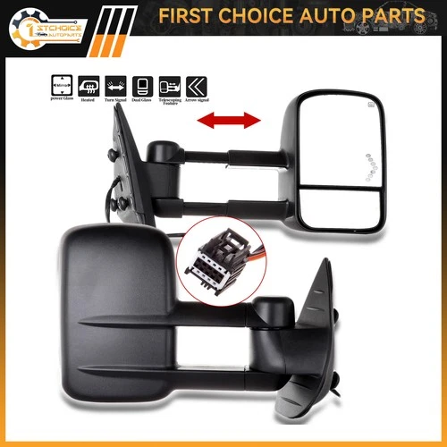 Tow Mirrors For 2007-2013 Silverado Sierra L&R Power Heated Black Arrow Light