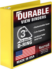 Durable 3 Inch 3 Ring Binder, D Ring Binder, 100 Recycled Chipboard, Yellow
