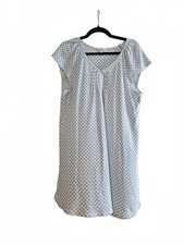 Miss Elaine Women's Blue White Floral Pintuck Cap Sleeve Short Nightgown-Large