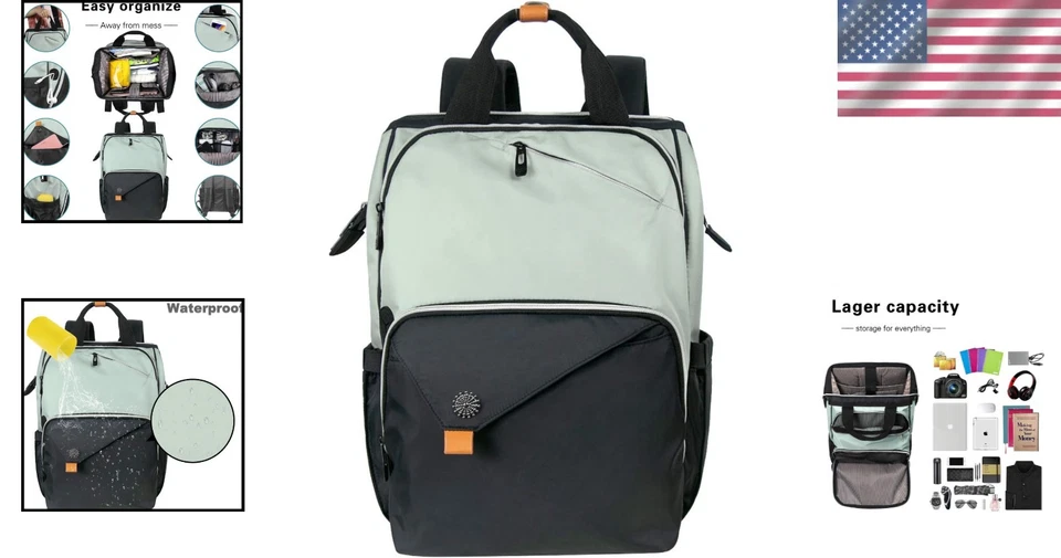 Mochila para laptop feminina, enfermeira, professora - Verde preta - Imagem 2 de 4