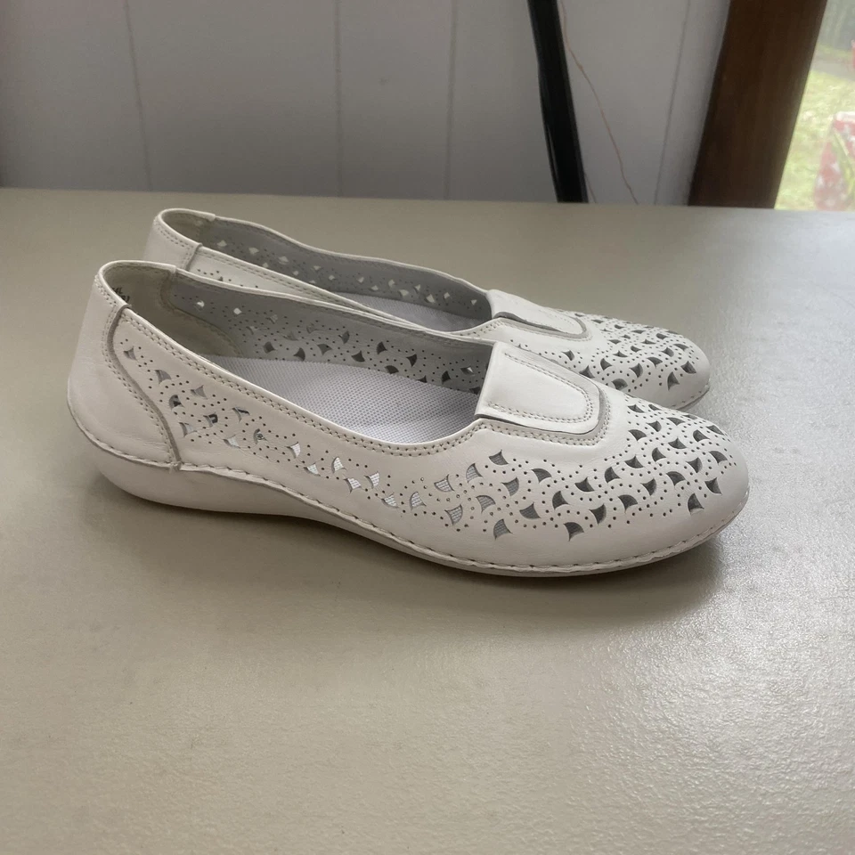 Zapatos Propet para mujer 9 mocasines cómodos de cuero blanco Cabrini planos sin cordones Foto 2 de 4