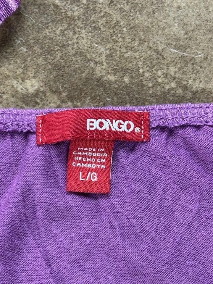 Y2K Bongo Long Lace Cami L Fairy Dainty Coquette Top Stretch Shirt Purple VTG - Image 3 of 4
