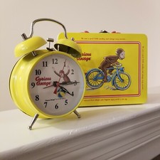 Cute 2002 Sckylling Curious George Yellow Metal Keepsake Box  1998 Alarm Clock