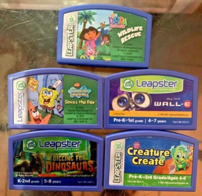 LOT Of 5 LeapFrog Leapster Explorer Games, Diggin Dino SpongeBob Dora Wall-e