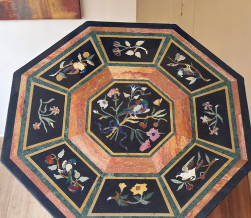 30" Black Marble Sofa Coffee Table Semi Precious Stone Inlay Pietra Dura Home De - Picture 5 of 6