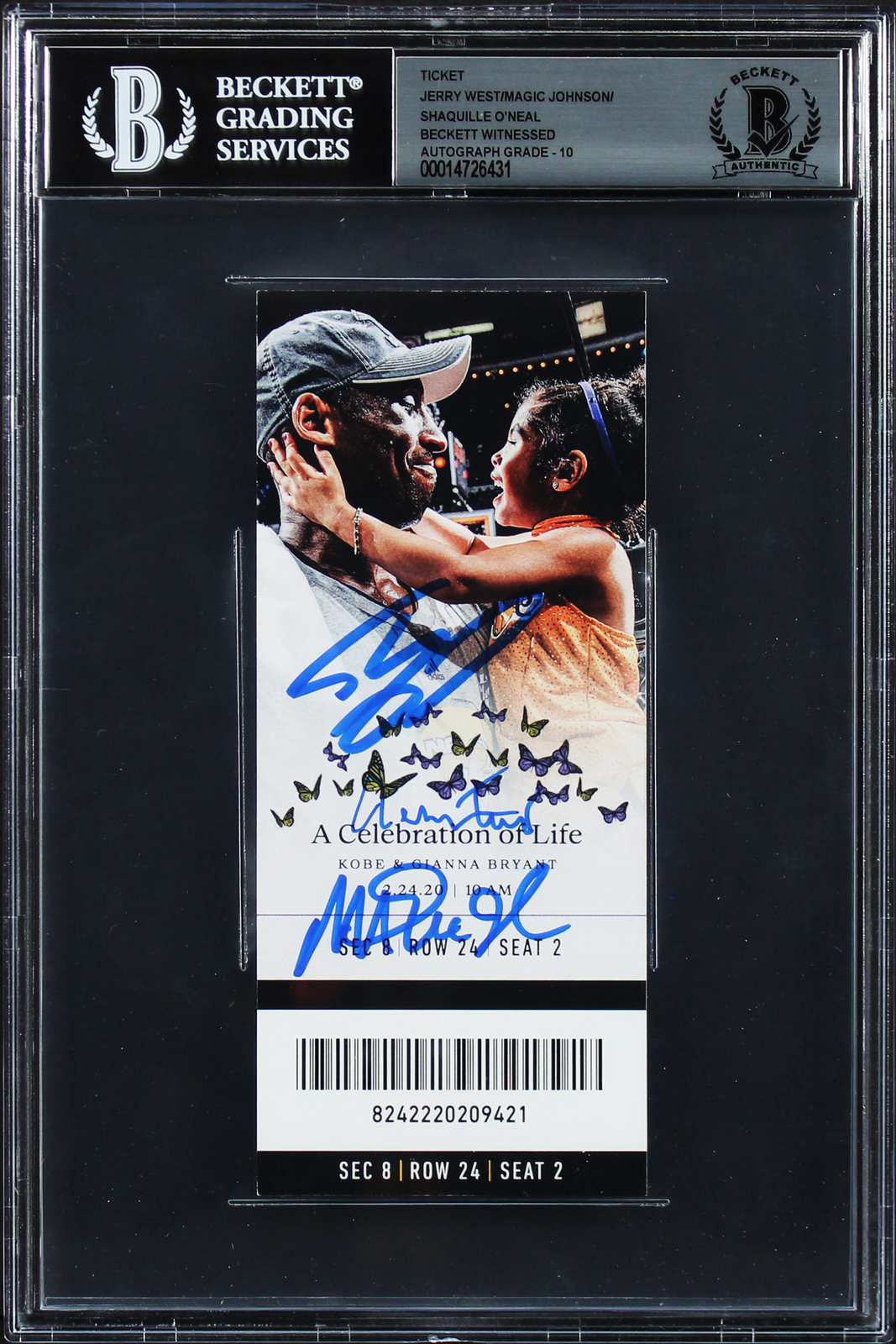 Kobe Bryant Autographed Signed (3) Magic, Shaquille & West Col Ticket Stub Auto 10 Beckett Slab 