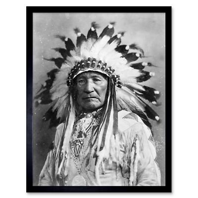 Vintage Indianer Indianer Berghäuptling 12 x 16 Zoll gerahmter Kunstdruck
