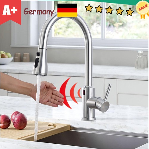 Touch On Sensor Wasserhahn Küche Armatur Küchenarmatur Brause Ausziehbar Nickel - Bild 3 von 9