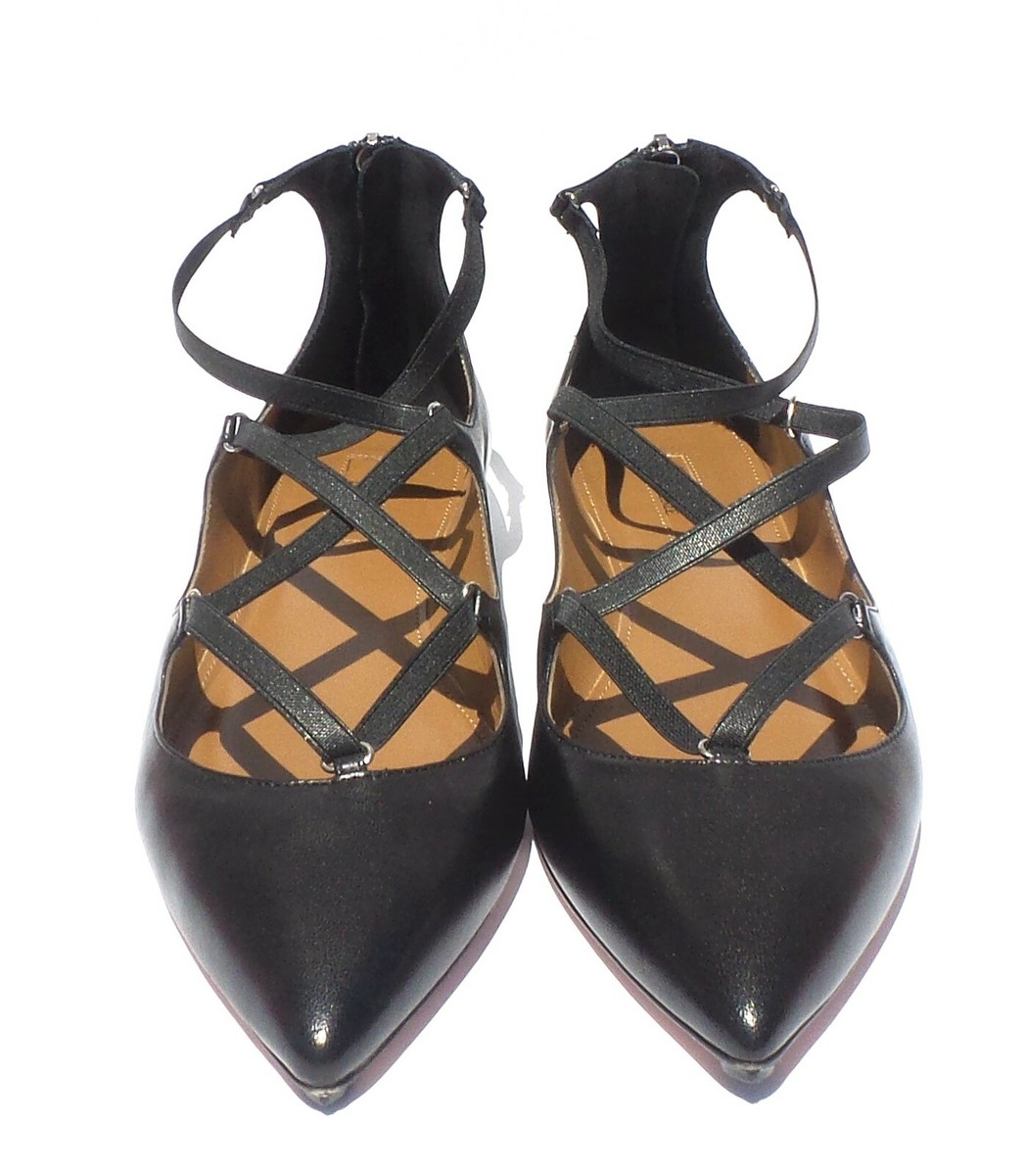AQUAZZURA Mischa Black Pointed Toe Elastic Metallic Heel