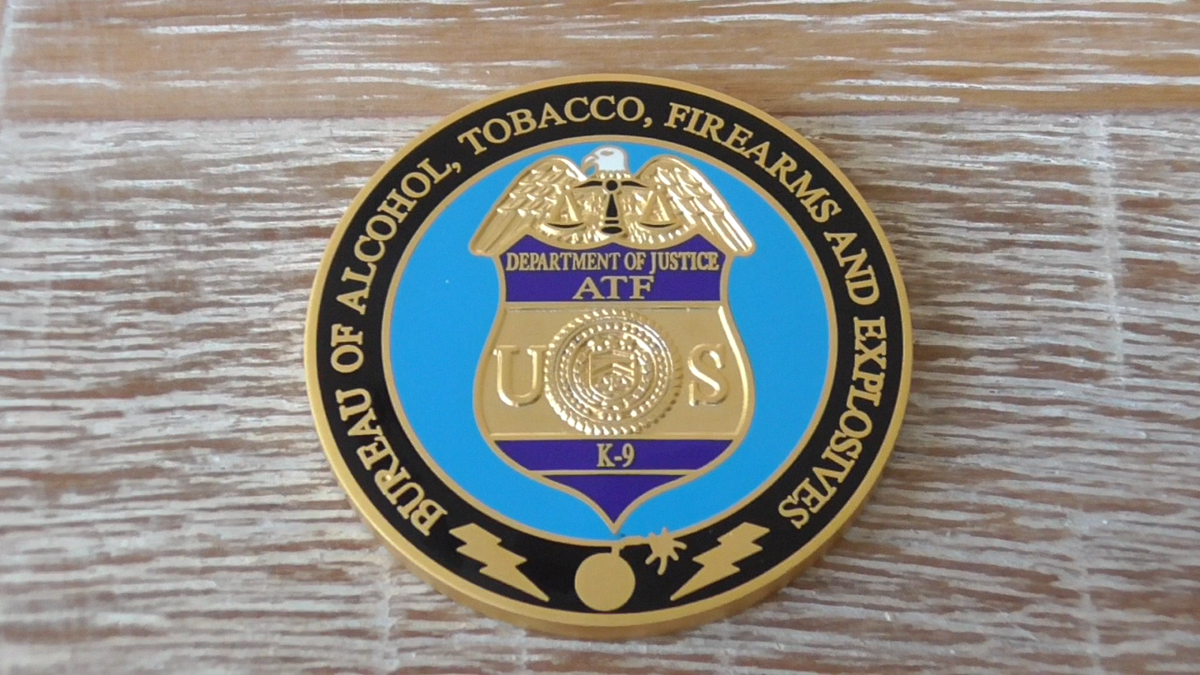 bureau of tobacco firearms and explosives ATF Bureau Of Alcohol Tobacco Firearms & Explosives K-9 Challenge Coin #503Y