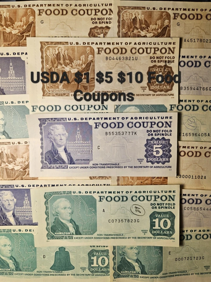 USDA Food Coupons $1 $5 $10 Full Stamp Gem Quality Lot Of 3 Paper Food-Stamps - Image 2 of 3