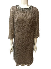 Jakes Lace Rhinestones Cocktail Party Dress Size 42 Sheer Lace Sleeves Gorgeous