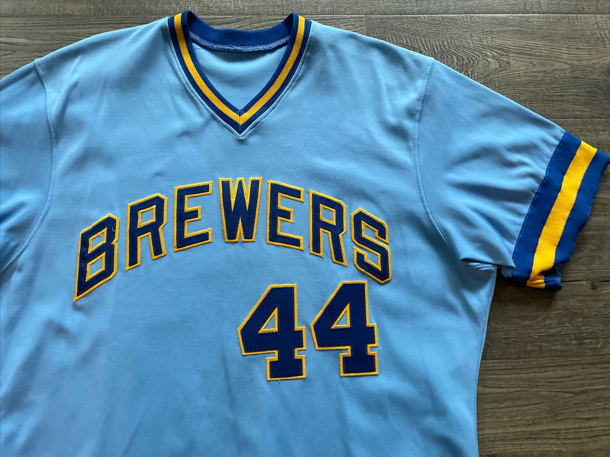 Authentic Game Throwback 1976 Milwaukee Brewers Hank Aaron TBC Jersey AIS  RARE