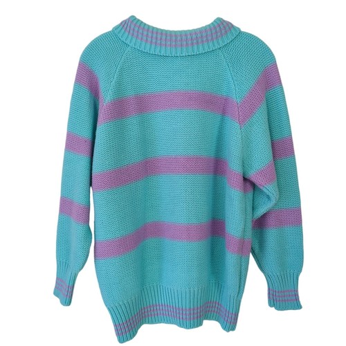 Mississippi Banks Vintage Women's Sweater size S 42 Teal Lavender Stripes - Picture 2 of 13