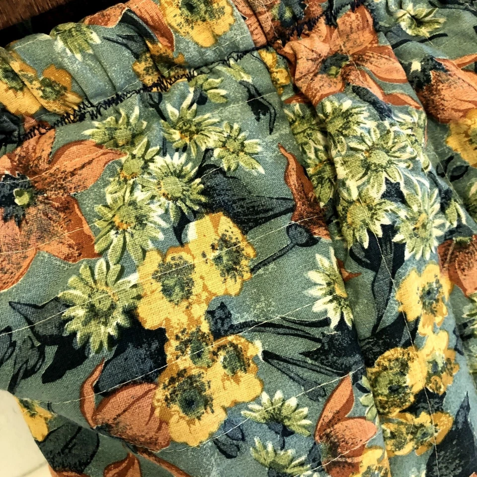 Vtg 80's Quilted FLORAL Wood Handle Handbag KNITTING Purse MoD Hippie Satchel - Image 4 of 4