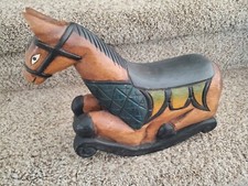 Vintage Solid Carved Wooden Rocking Horse Carousel type Hand Painted 10" x 9"