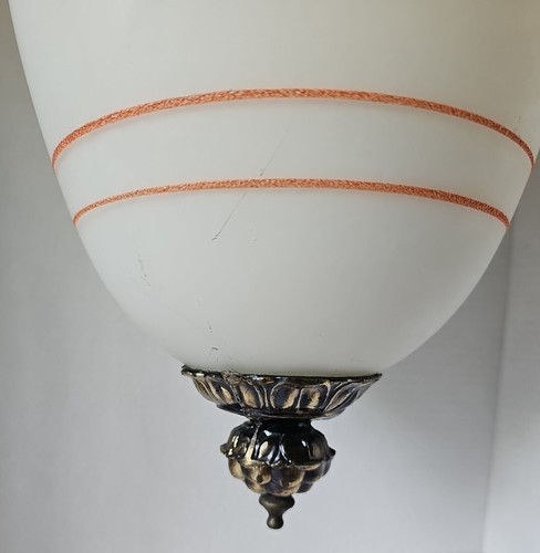 Vintage Hollywood Regency Brass Ornate Swag Chain Hanging Milk Glass Floral Lamp - Picture 3 of 9