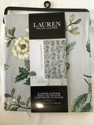 LAUREN RALPH LAUREN SHOWER CURTAIN GRAY GREEN HOLLY MISTLETOE PINE 70 X ...
