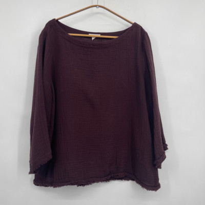Eileen Fisher Purple Boat Neck Organic Cotton Lofty Gauze Box Top Size Large