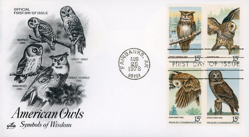 US 1760-1763a American Owls Set of 5 FDC ArtCraft