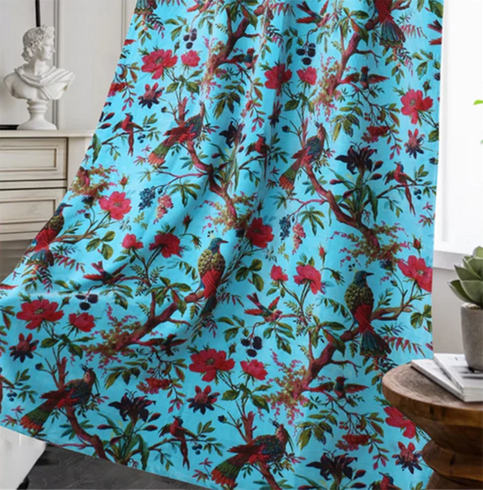Birds of Paradise Velvet fabric for upholstery-Turquoise Fabric By Yard - Image 3 of 4