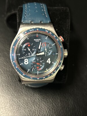 Swatch Irony Chrono Nobro Teal Leather Men Date Watch 45mm YVS406