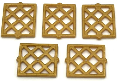 Lego 5 New Pearl Gold Panes for Window 1 x 2 x 2 Stud Lattice Diamond Pieces