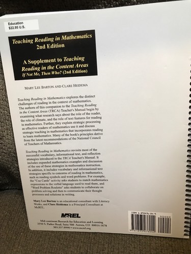 Teaching Reading in Mathematics (2nd Edition), by Mary Lee Barton & C Heidema - Picture 2 of 2