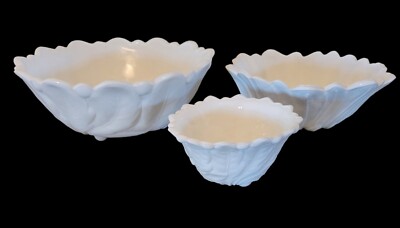Vintage Indiana White Milk Glass Wild Rose Flower Pattern Set 3 Stacking Bowls