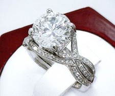 4.10Ct White Round CZ Engagement Wedding Ring Set Solid 925 Sterling Silver