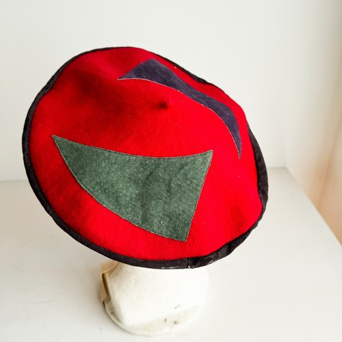 Vintage Unique Red Wool Patchwork Detail Beret - Picture 2 of 13