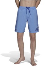 Adidas Swim Trunks Mens Floral Logo 9" Inseam Lined - Blue Fusion- Small - New