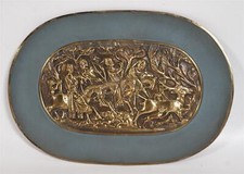 Original Erhard & S&ouml;hne gro&szlig;er Messing Relief Motivteller Jagd Treibjagd Rarit&auml;t