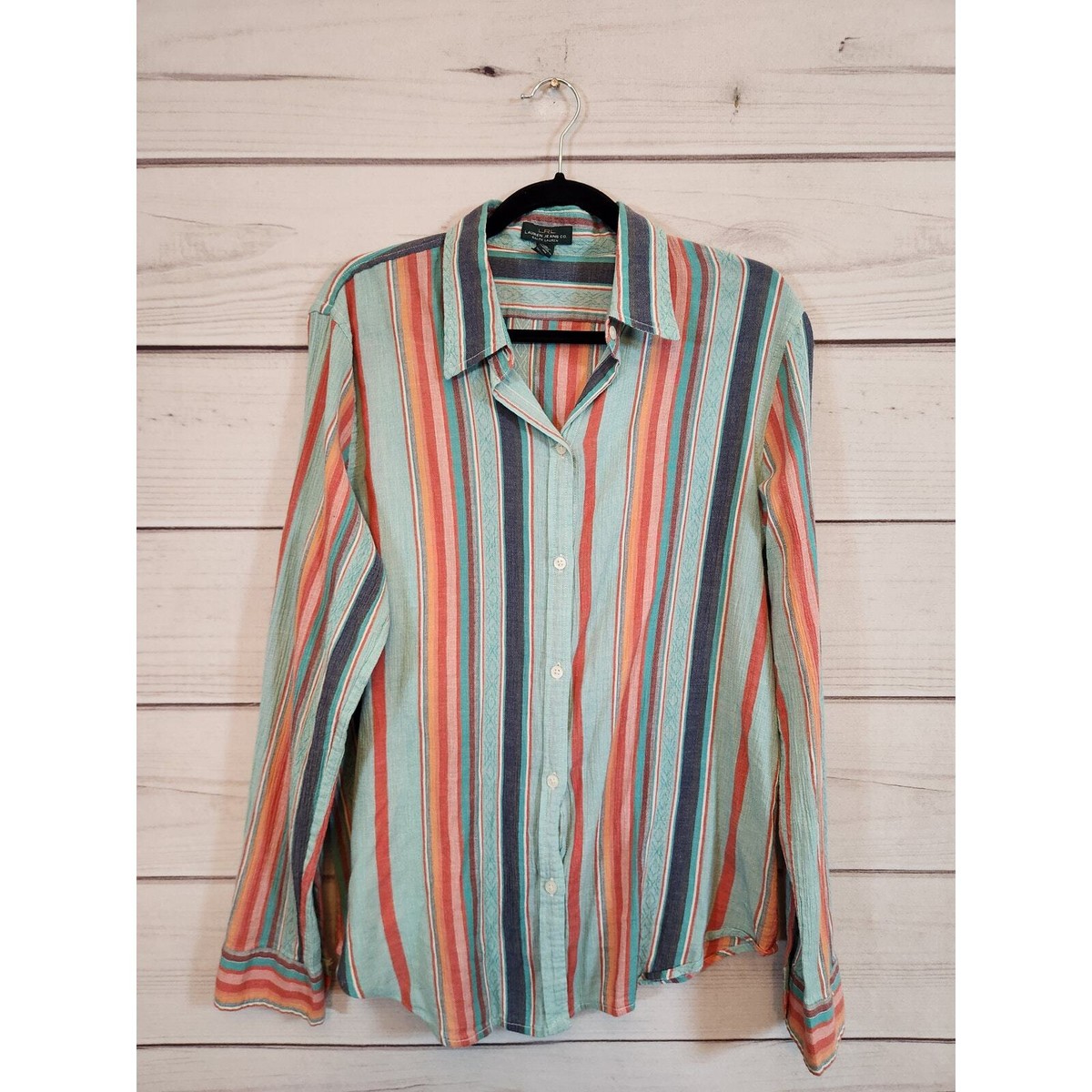 LRL Lauren Jeans Co. Women's Multicolor Striped Long Sleeve Button Down  Shirt XL | eBay