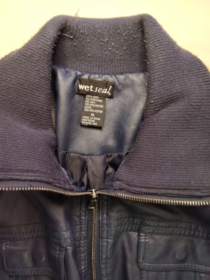 Women's BOMBER LEATHER JACKET Xl NAVY BLUE By Wet Seal - Image 2 of 4